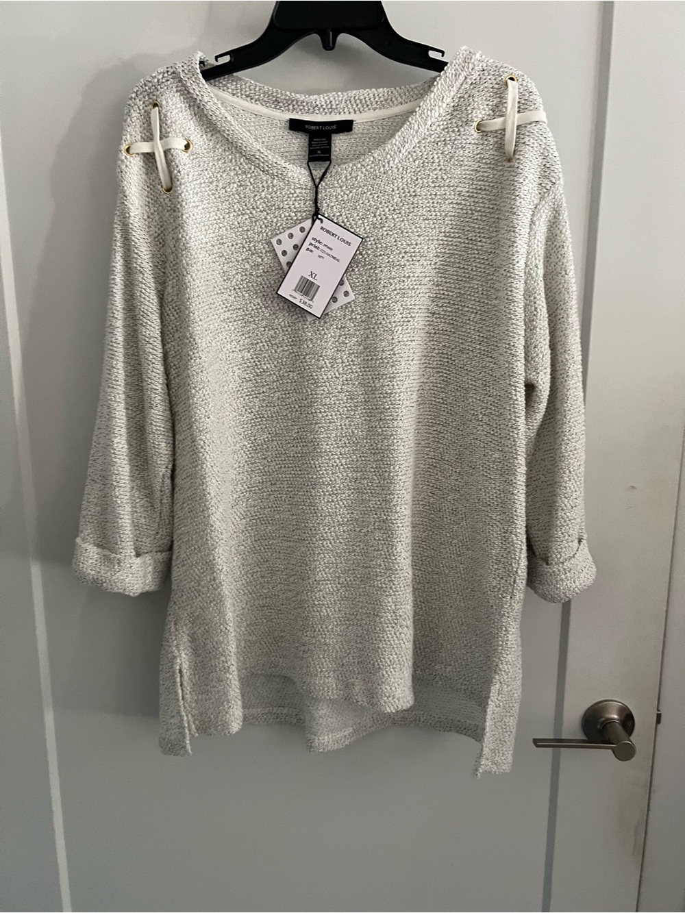 Textured Knit Sweater with Lace-Up Shoulders